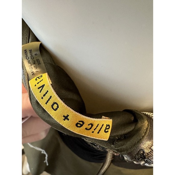 NWT $495 Alice and Olivia Sequin Mini Strapless Dress Safari Green Sz 8 - Picture 10 of 13